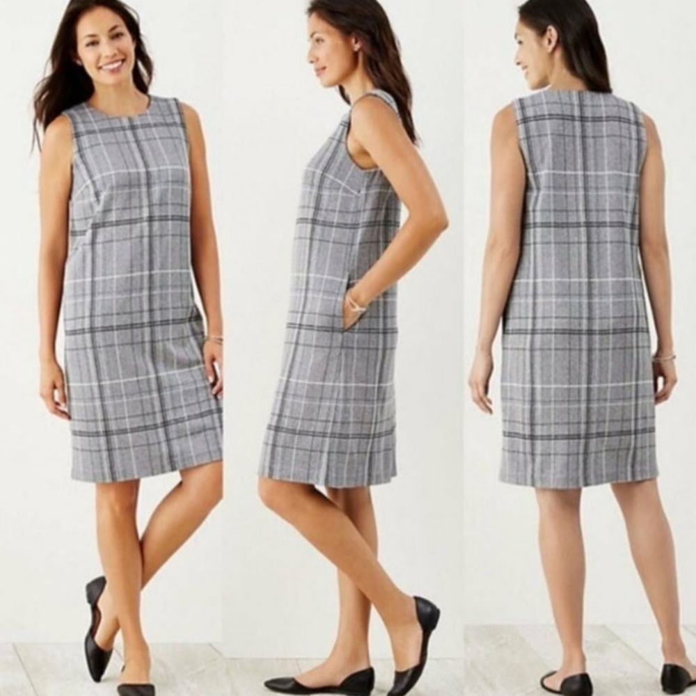 J. Jill Ponte Gray Plaid Knit Sleeveless Shift Dress